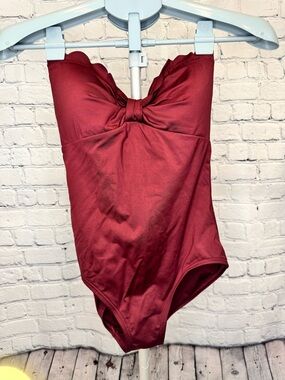 kate spade Burgundy Strapless One-Piece Swimsuit with Scallop Front Knot